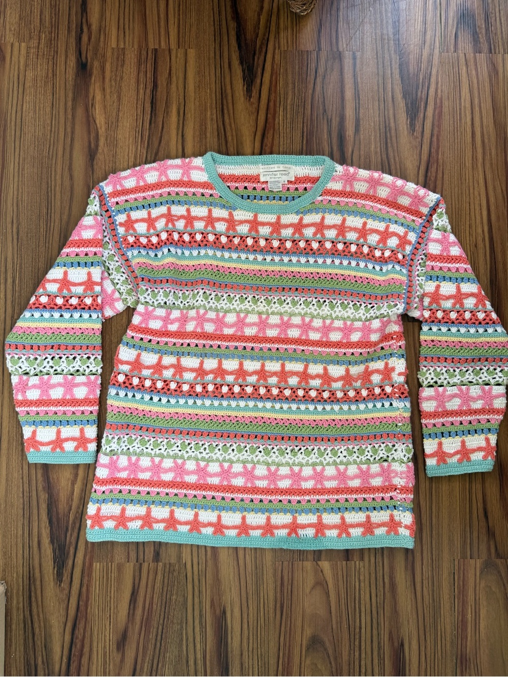 Vintage Hand Knit Crochet Sweater - Nautical Coastal Boating Sailing Starfish